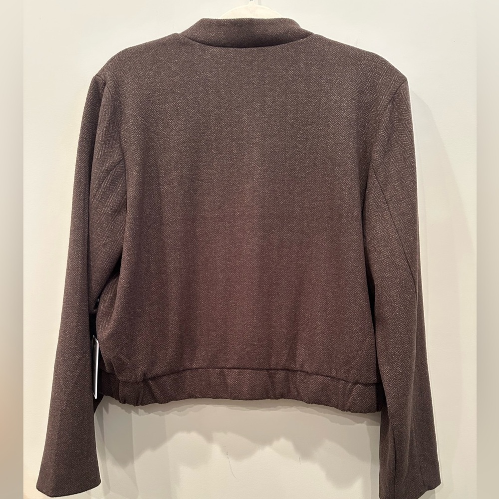 Autres Filles Brown Bomber Jacket Snaps Pockets Preppy Neutral Sz L - Picture 2 of 9